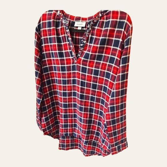 NWOT Dress Barn Plaid Long Sleeve With Sequins Around V-Neckline. - Picture 5 of 10